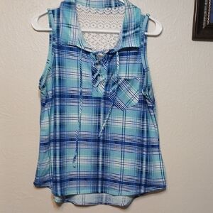 🧡Gently Worn, Blue and Green Plaid Sleeveless Top